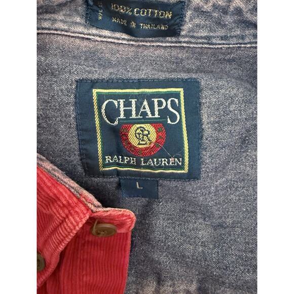 Ralph Lauren Polo Chaps Corduroy Button Up Red Shirt Long Sleeve Blaire Large - Picture 16 of 16